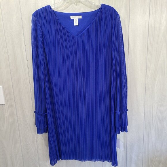 London Times Royal Blue A-Line Fluted Sleeves Dress Size 8 - Picture 1 of 8